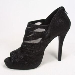 BRAND NEW GUESS WOMEN'S SEXY LACE GLITTER OPEN TOE ZIPPER HIGH HEEL SHOES